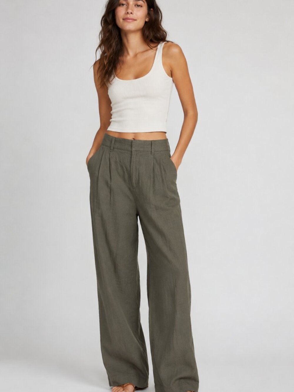Gap High-Rise Wide-Leg Linen Blend Pants - Olive Green - Size 4